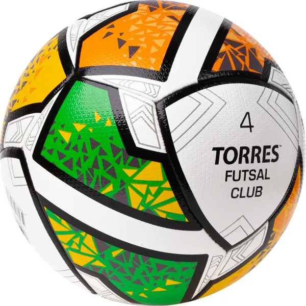 Мяч футзал. TORRES Futsal Club, FS323764, р.4, 10 пан. ПУ, 4 под. сл, гибрид. сш. бело-зел-оранж за 2&nbsp;264.40 ₽ в Томске